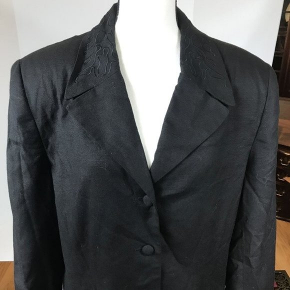 Vintage Black Blazer w/ Flames on Collar & Pockets - Picture 2 of 13